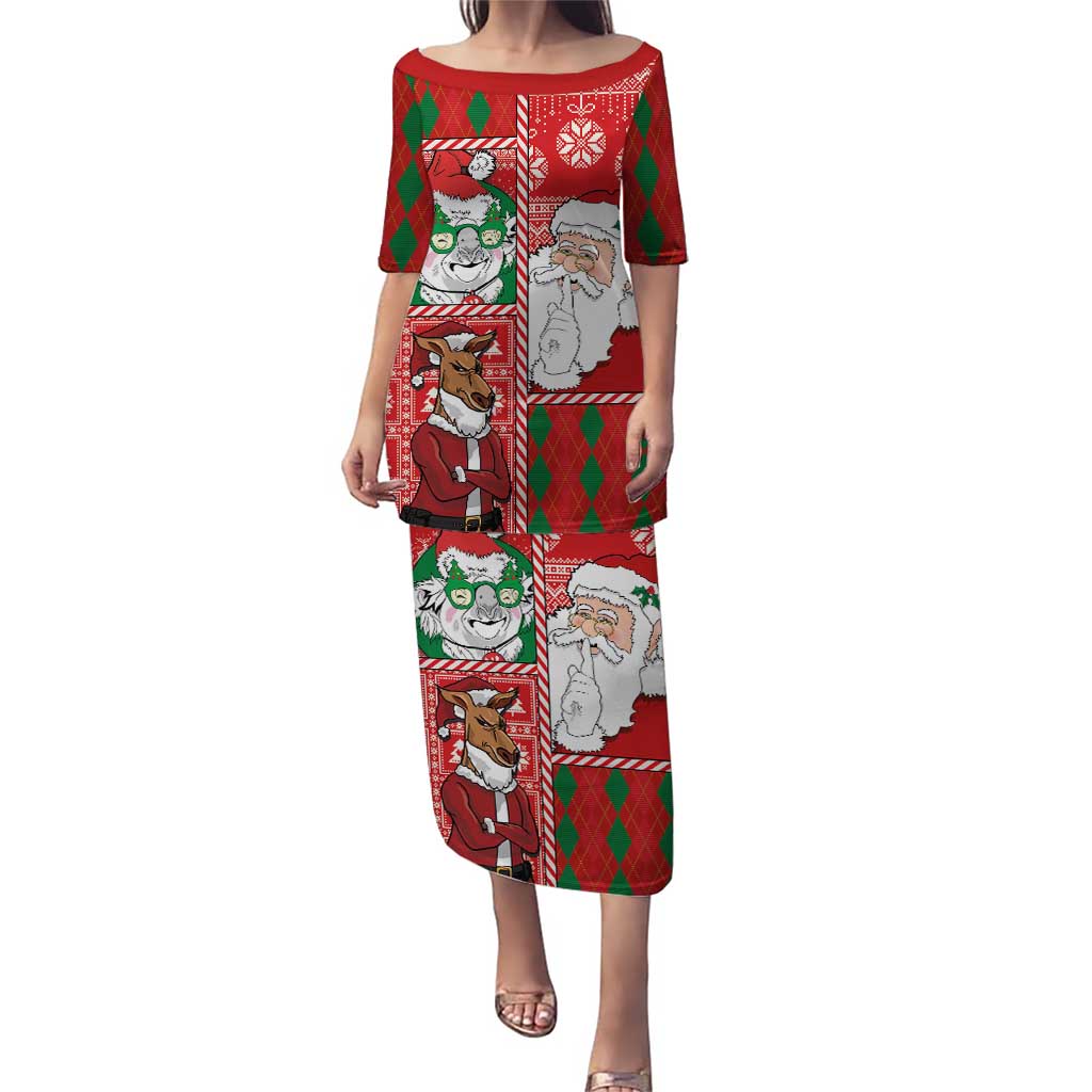 Australian Christmas Puletasi - Santa Koala Kangaroo and Holiday Cheer - Wonder Print Shop