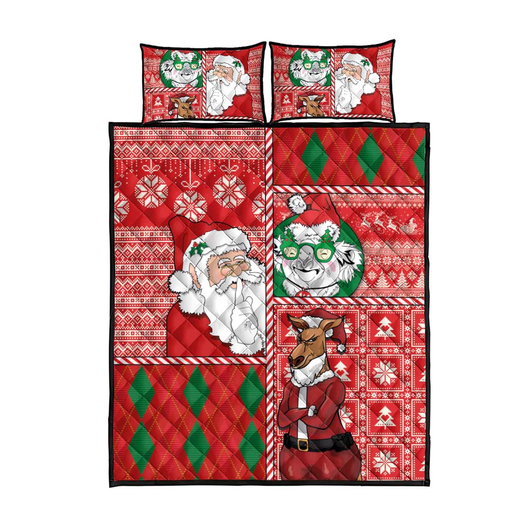 Australian Christmas Quilt Bed Set - Santa Koala Kangaroo and Holiday Cheer - Wonder Print Shop