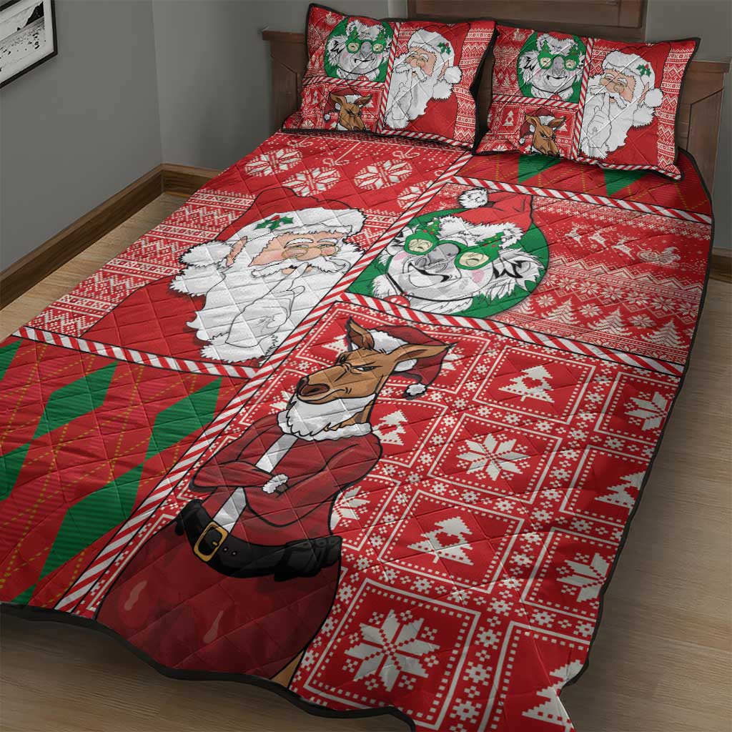 Australian Christmas Quilt Bed Set - Santa Koala Kangaroo and Holiday Cheer - Wonder Print Shop