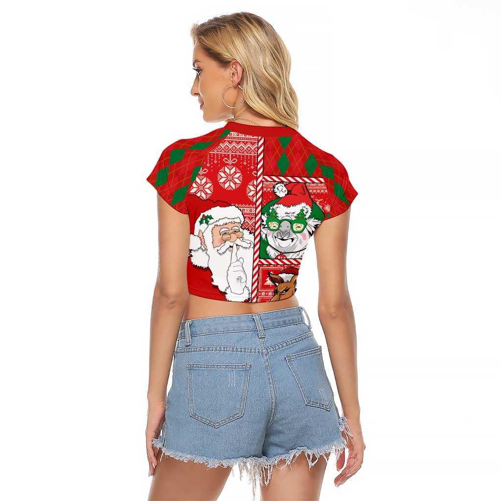 Australian Christmas Raglan Cropped T Shirt - Santa Koala Kangaroo and Holiday Cheer - Wonder Print Shop