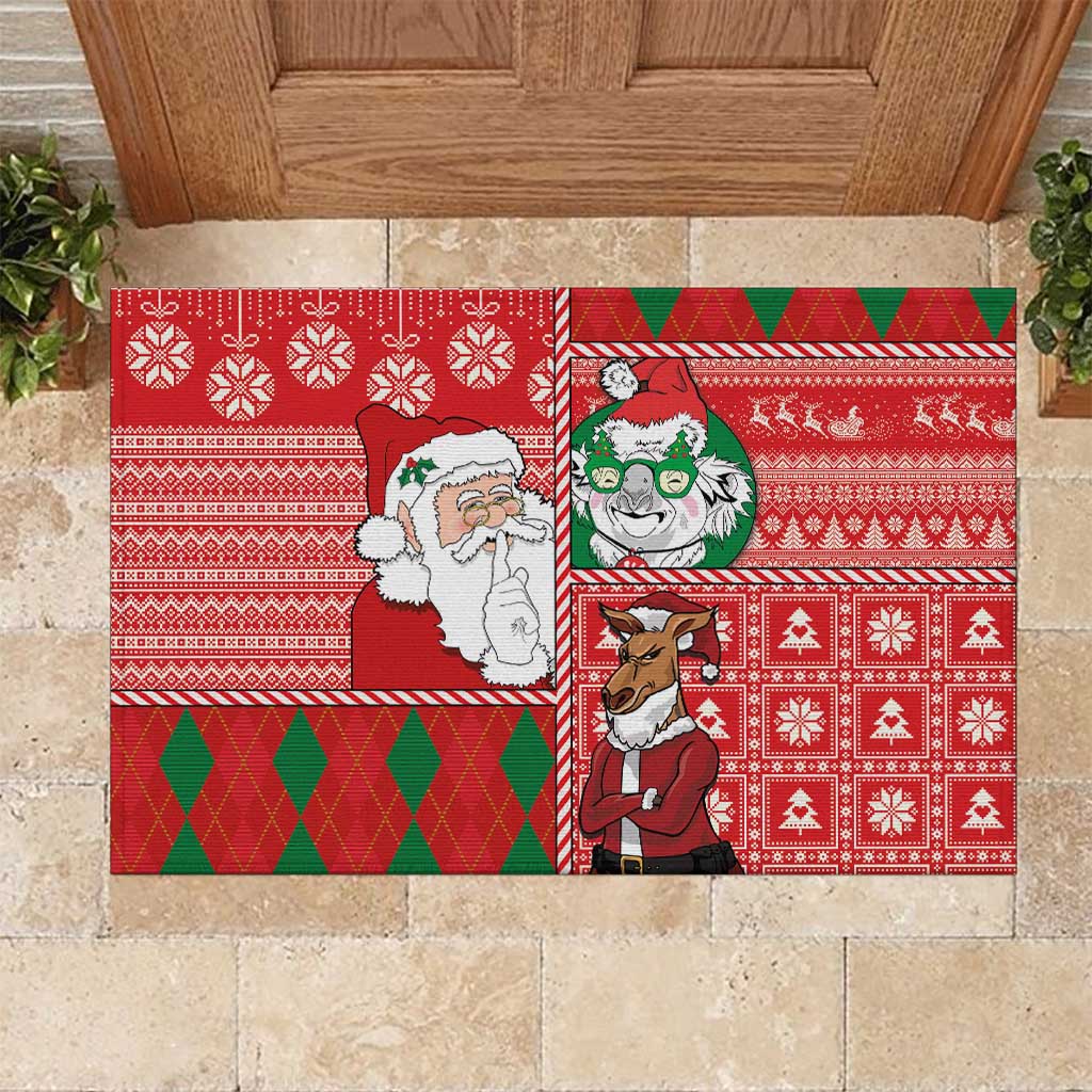 Australian Christmas Rubber Doormat - Santa Koala Kangaroo and Holiday Cheer - Wonder Print Shop