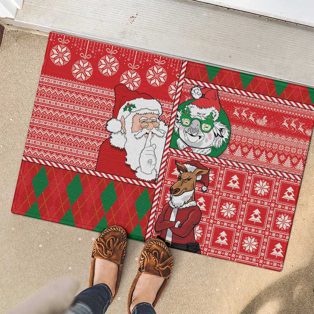 Australian Christmas Rubber Doormat - Santa Koala Kangaroo and Holiday Cheer - Wonder Print Shop