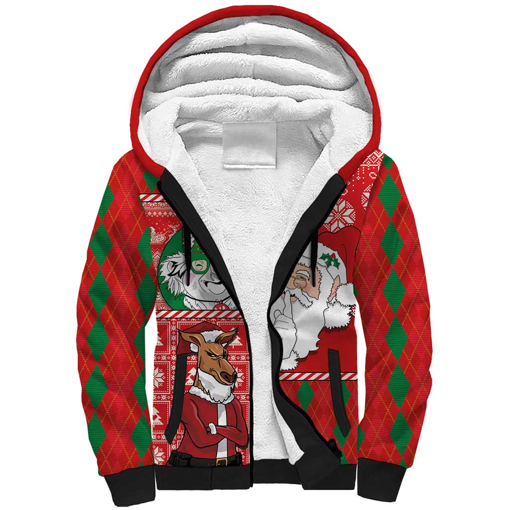 Australian Christmas Sherpa Hoodie - Santa Koala Kangaroo and Holiday Cheer - Wonder Print Shop