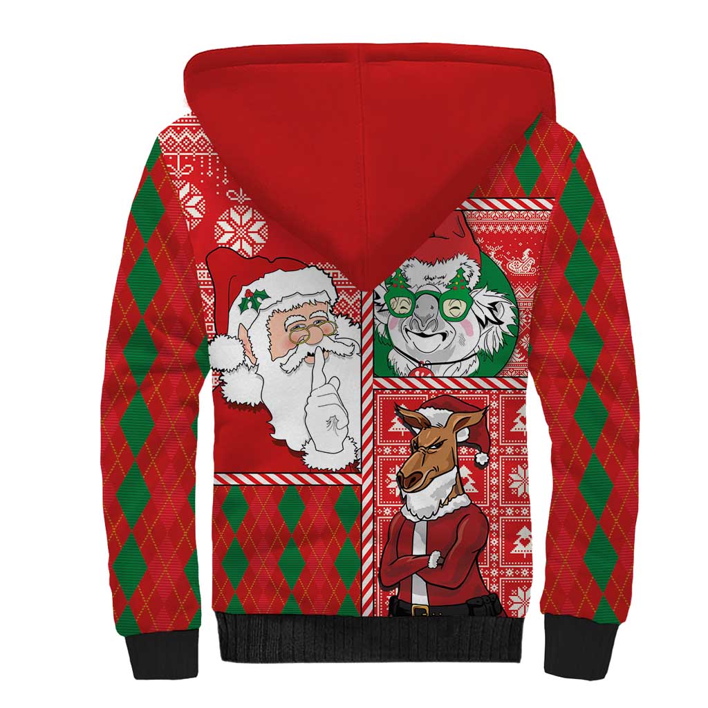 Australian Christmas Sherpa Hoodie - Santa Koala Kangaroo and Holiday Cheer - Wonder Print Shop