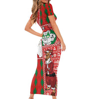 Australian Christmas Short Sleeve Bodycon Dress - Santa Koala Kangaroo and Holiday Cheer - Wonder Print Shop