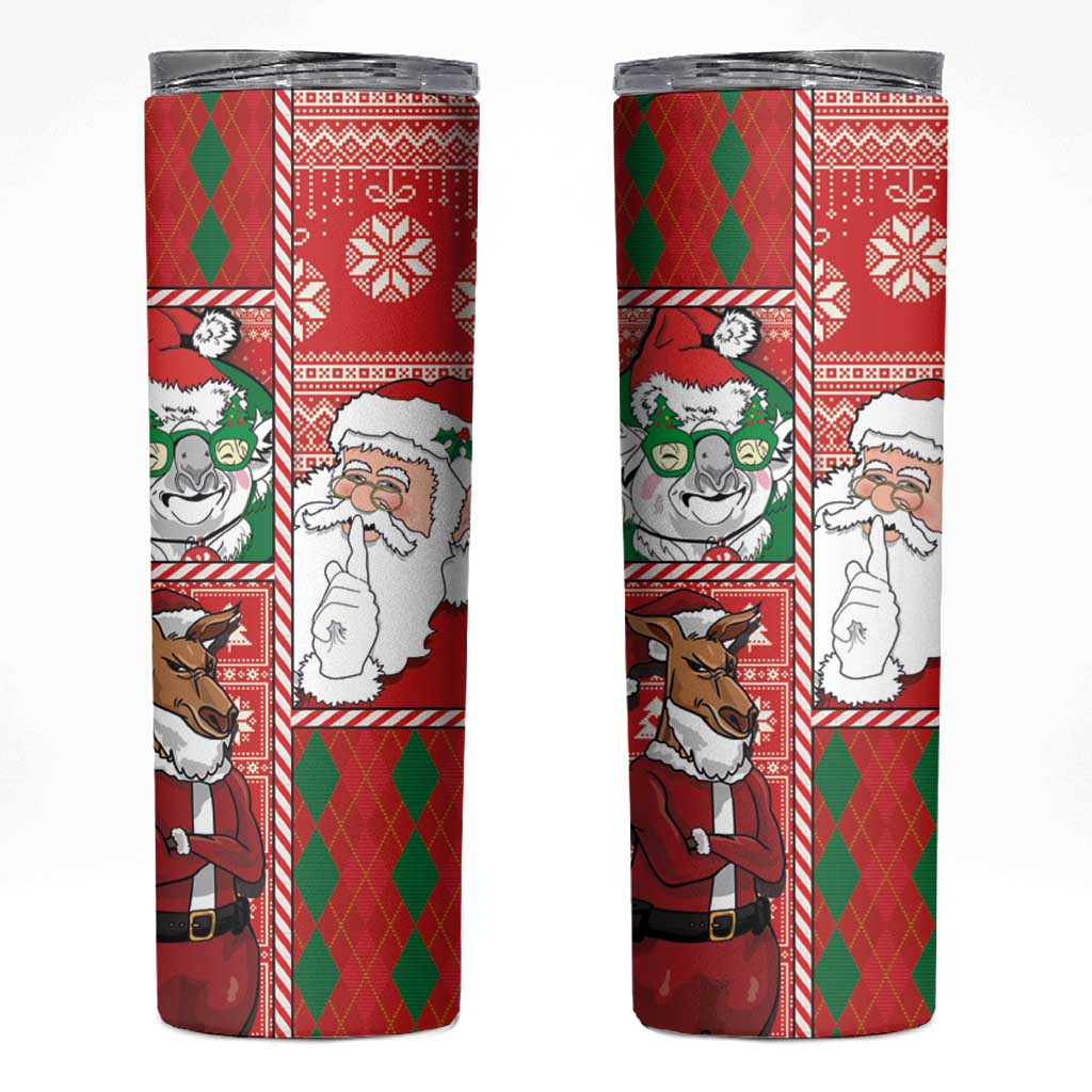 Australian Christmas Skinny Tumbler - Santa Koala Kangaroo and Holiday Cheer - Wonder Print Shop