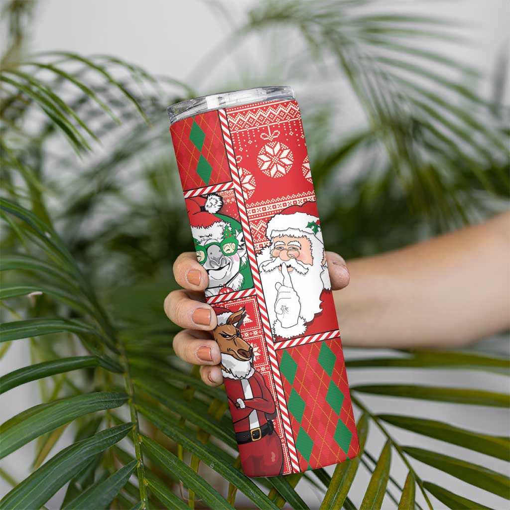 Australian Christmas Skinny Tumbler - Santa Koala Kangaroo and Holiday Cheer - Wonder Print Shop