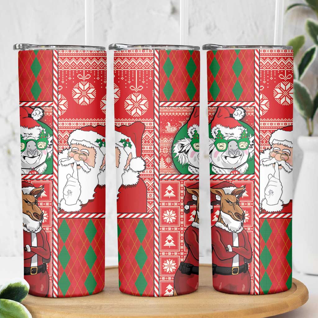Australian Christmas Skinny Tumbler - Santa Koala Kangaroo and Holiday Cheer - Wonder Print Shop