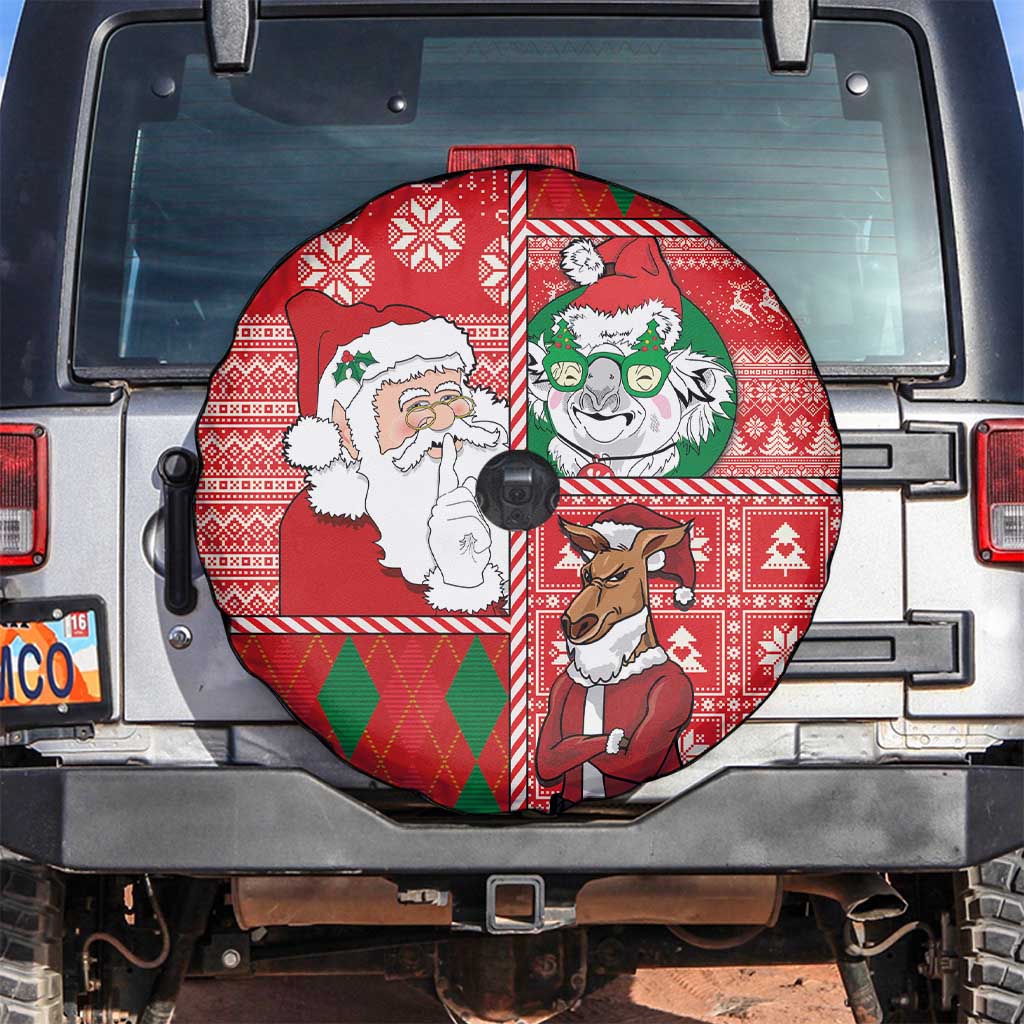 Australian Christmas Spare Tire Cover - Santa Koala Kangaroo and Holiday Cheer - Wonder Print Shop