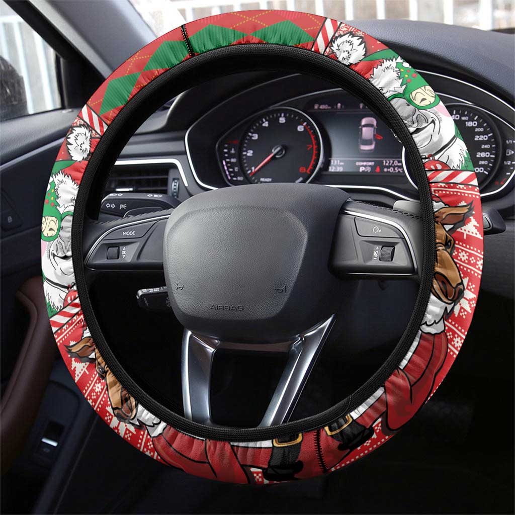 Australian Christmas Steering Wheel Cover - Santa Koala Kangaroo and Holiday Cheer - Wonder Print Shop