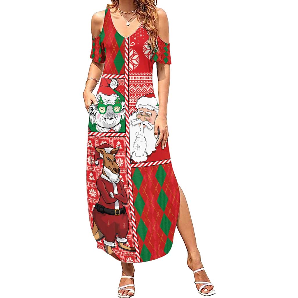 Australian Christmas Summer Maxi Dress - Santa Koala Kangaroo and Holiday Cheer - Wonder Print Shop