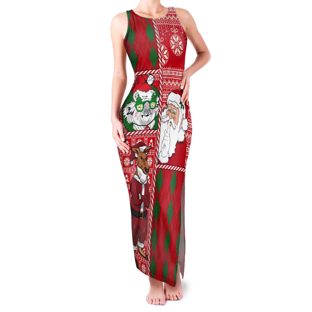Australian Christmas Tank Maxi Dress - Santa Koala Kangaroo and Holiday Cheer - Wonder Print Shop