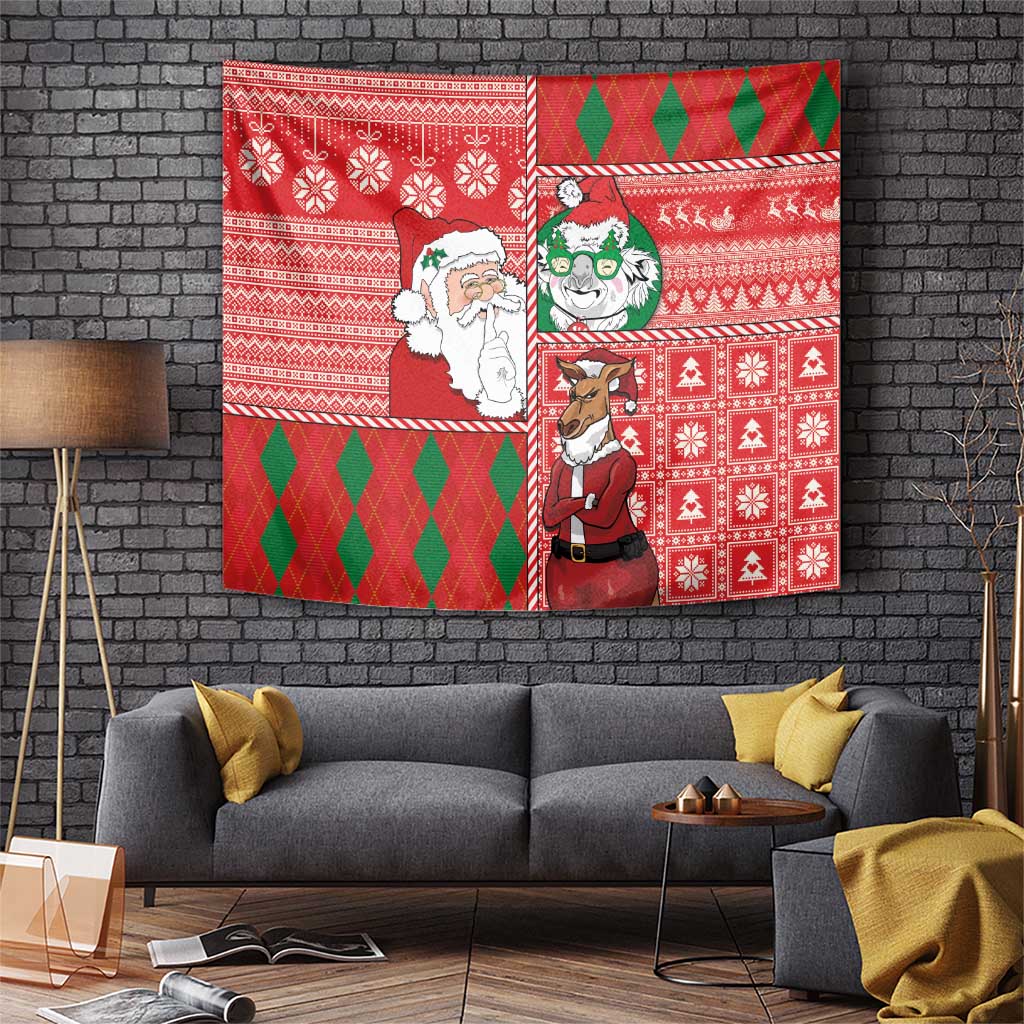 Australian Christmas Tapestry - Santa Koala Kangaroo and Holiday Cheer - Wonder Print Shop