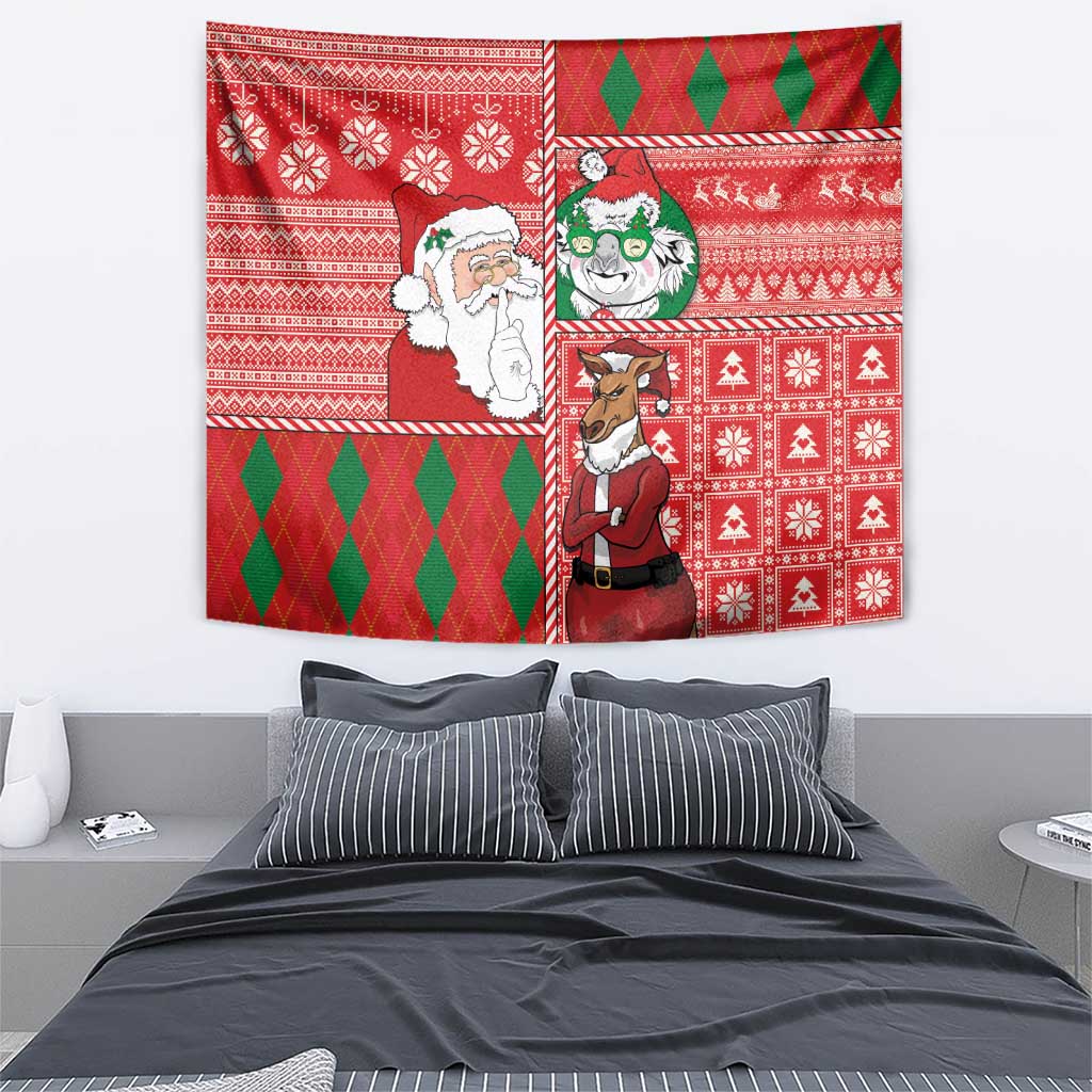 Australian Christmas Tapestry - Santa Koala Kangaroo and Holiday Cheer - Wonder Print Shop