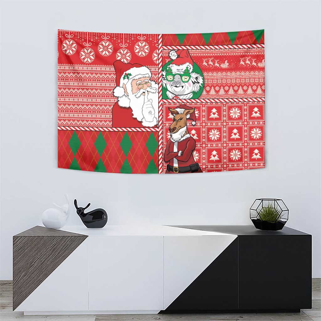 Australian Christmas Tapestry - Santa Koala Kangaroo and Holiday Cheer - Wonder Print Shop