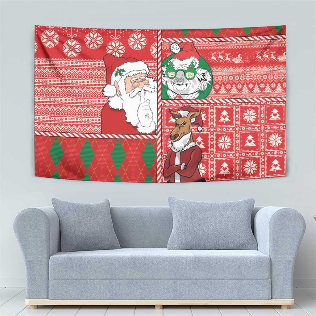 Australian Christmas Tapestry - Santa Koala Kangaroo and Holiday Cheer - Wonder Print Shop