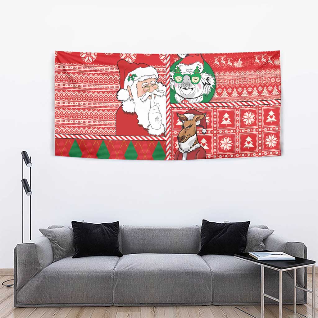 Australian Christmas Tapestry - Santa Koala Kangaroo and Holiday Cheer - Wonder Print Shop