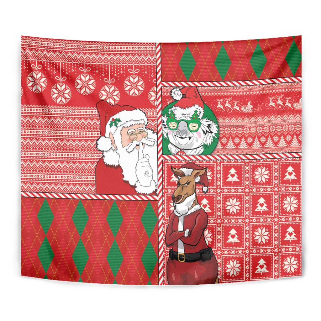Australian Christmas Tapestry - Santa Koala Kangaroo and Holiday Cheer - Wonder Print Shop