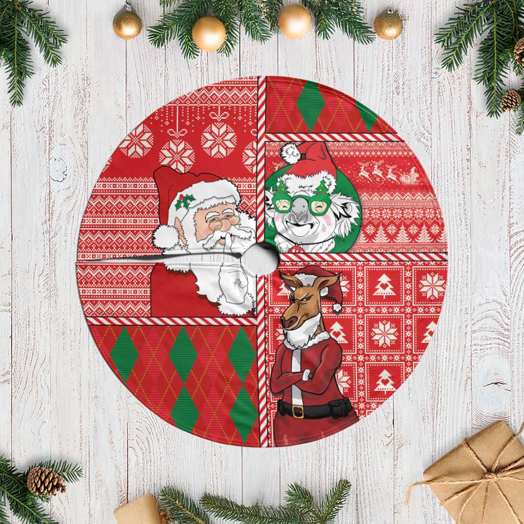 Australian Christmas Tree Skirt - Santa Koala Kangaroo and Holiday Cheer - Wonder Print Shop