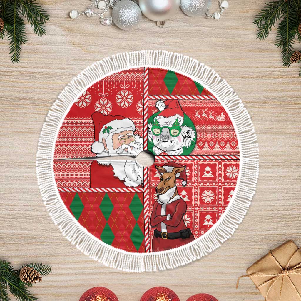 Australian Christmas Tree Skirt - Santa Koala Kangaroo and Holiday Cheer - Wonder Print Shop