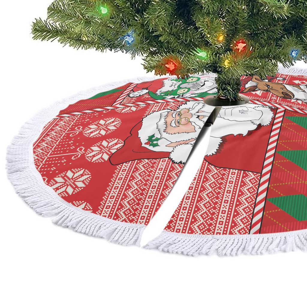 Australian Christmas Tree Skirt - Santa Koala Kangaroo and Holiday Cheer - Wonder Print Shop