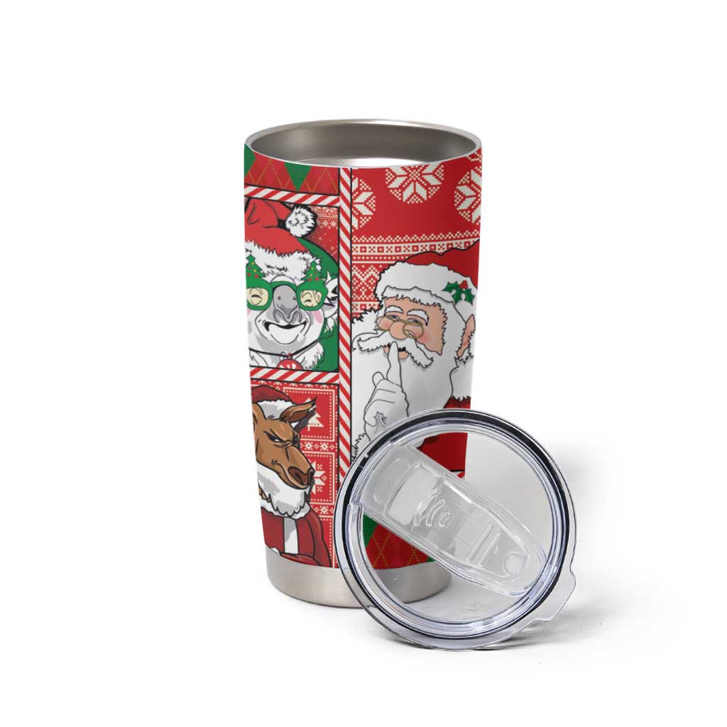 Australian Christmas Tumbler Cup - Santa Koala Kangaroo and Holiday Cheer - Wonder Print Shop