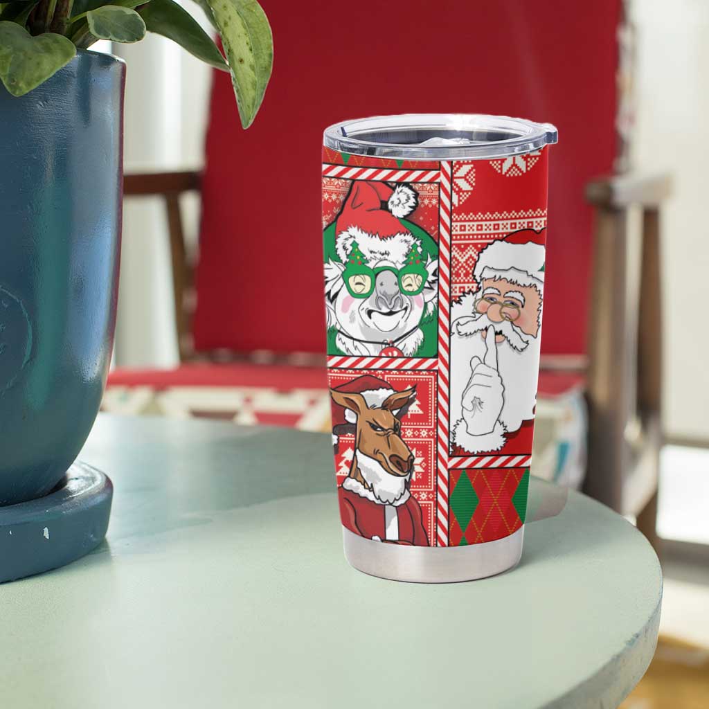 Australian Christmas Tumbler Cup - Santa Koala Kangaroo and Holiday Cheer - Wonder Print Shop