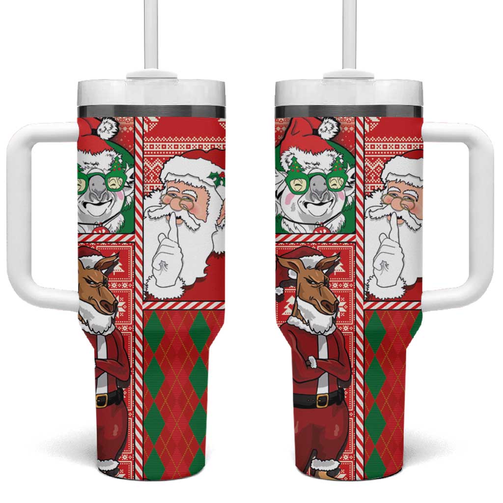 Australian Christmas Tumbler With Handle - Santa Koala Kangaroo and Holiday Cheer - Wonder Print Shop