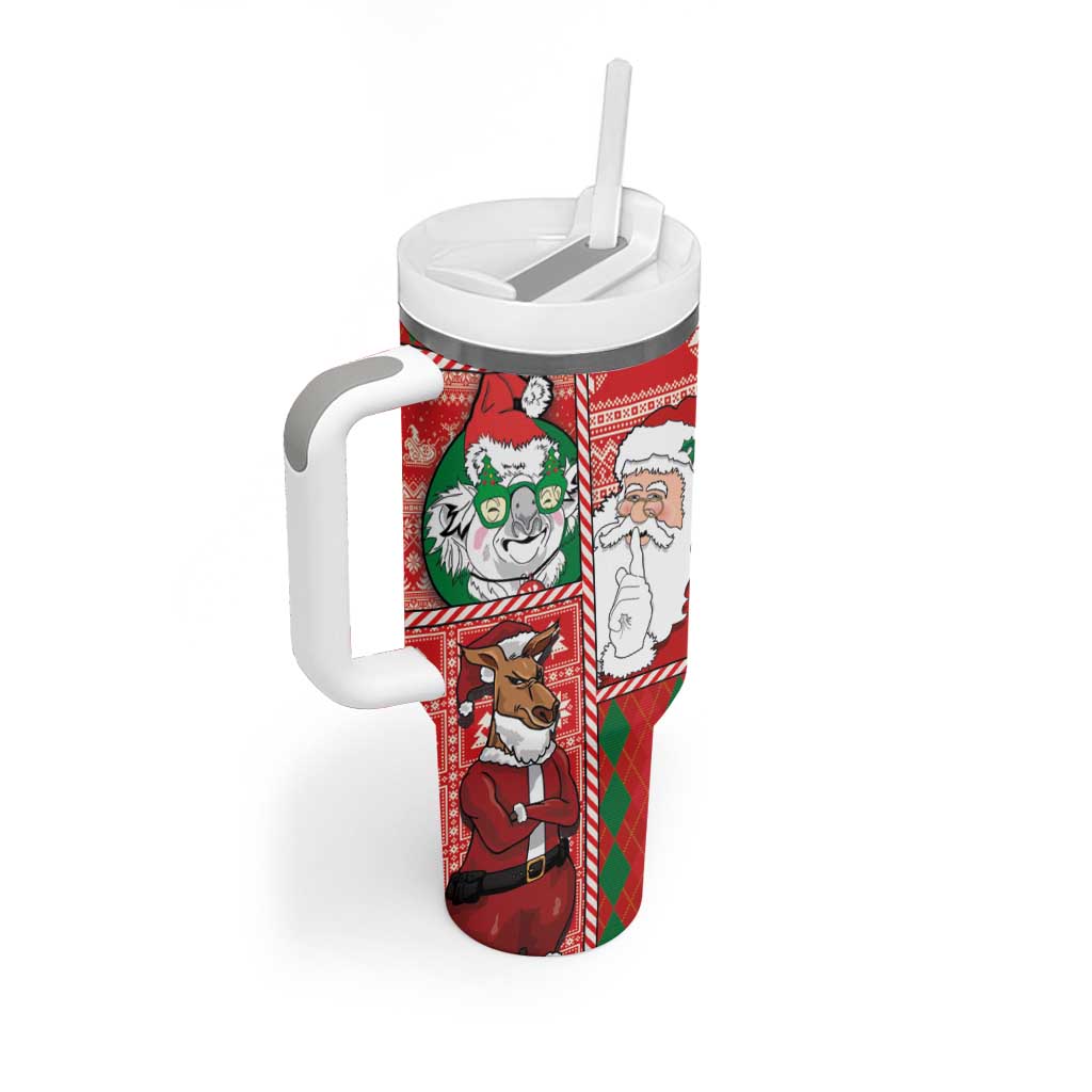 Australian Christmas Tumbler With Handle - Santa Koala Kangaroo and Holiday Cheer - Wonder Print Shop
