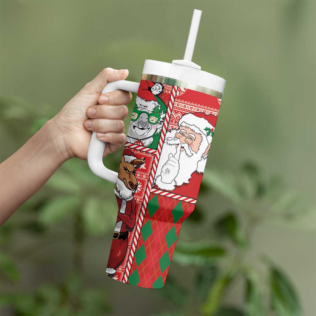 Australian Christmas Tumbler With Handle - Santa Koala Kangaroo and Holiday Cheer - Wonder Print Shop