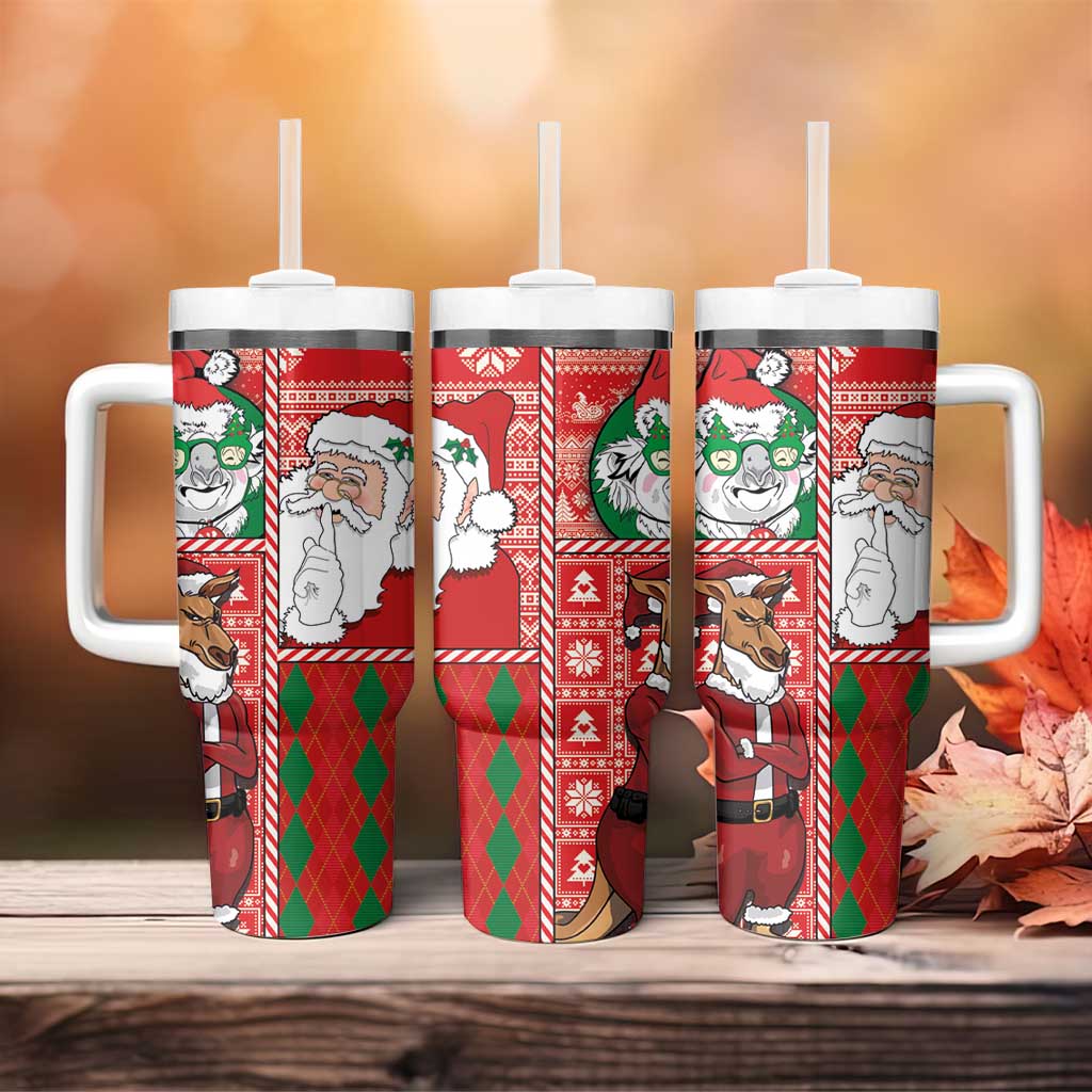 Australian Christmas Tumbler With Handle - Santa Koala Kangaroo and Holiday Cheer - Wonder Print Shop