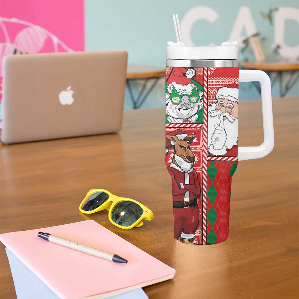 Australian Christmas Tumbler With Handle - Santa Koala Kangaroo and Holiday Cheer - Wonder Print Shop