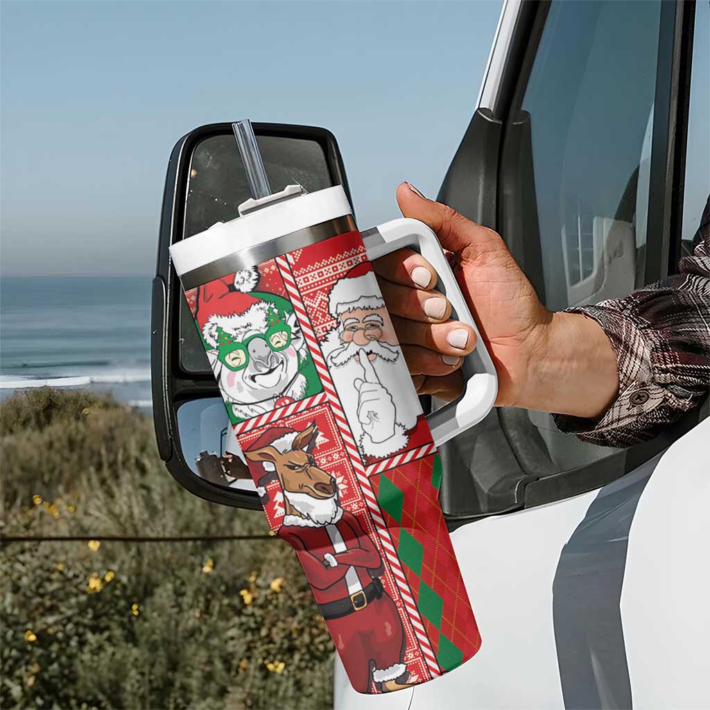 Australian Christmas Tumbler With Handle - Santa Koala Kangaroo and Holiday Cheer - Wonder Print Shop