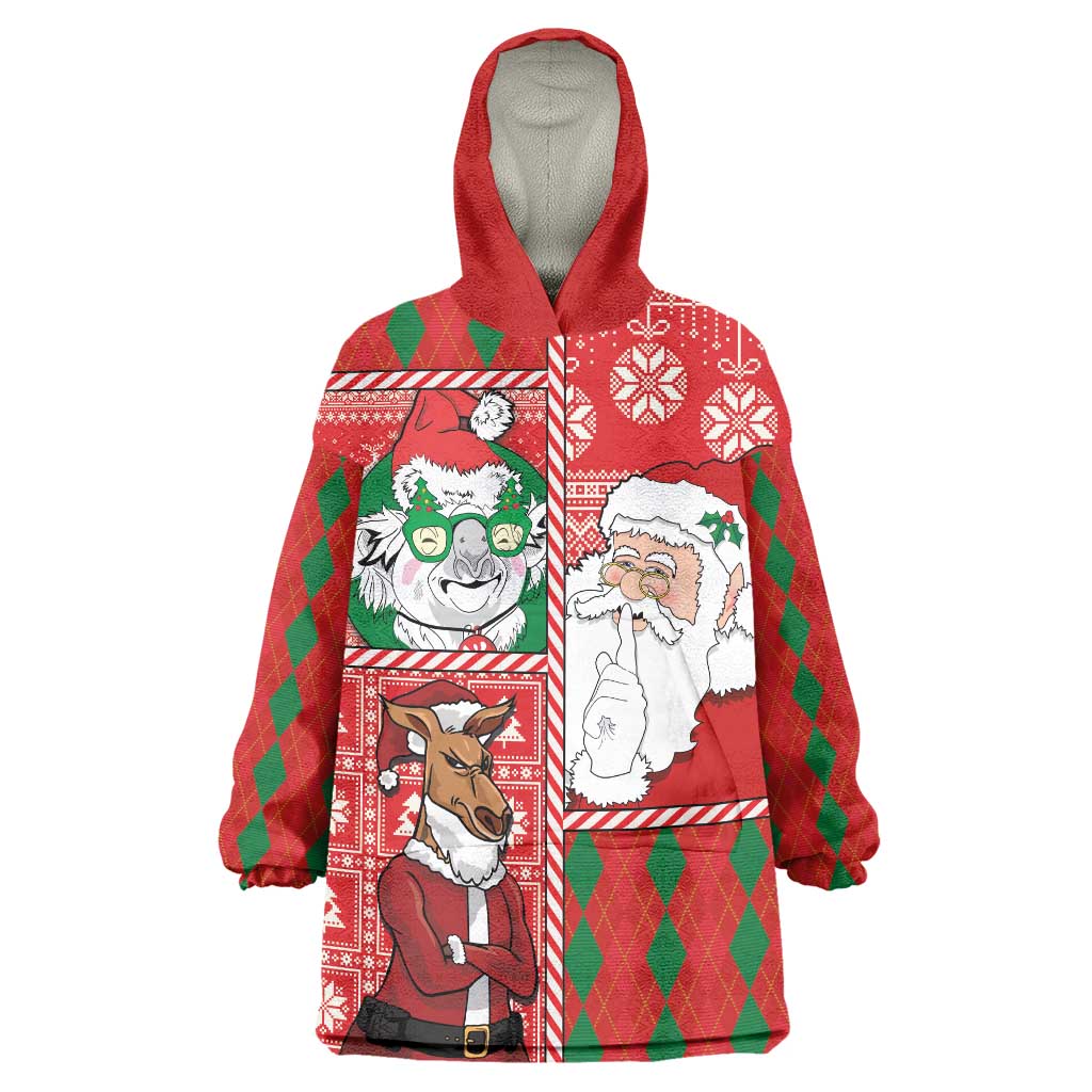 Australian Christmas Wearable Blanket Hoodie - Santa Koala Kangaroo and Holiday Cheer - Wonder Print Shop