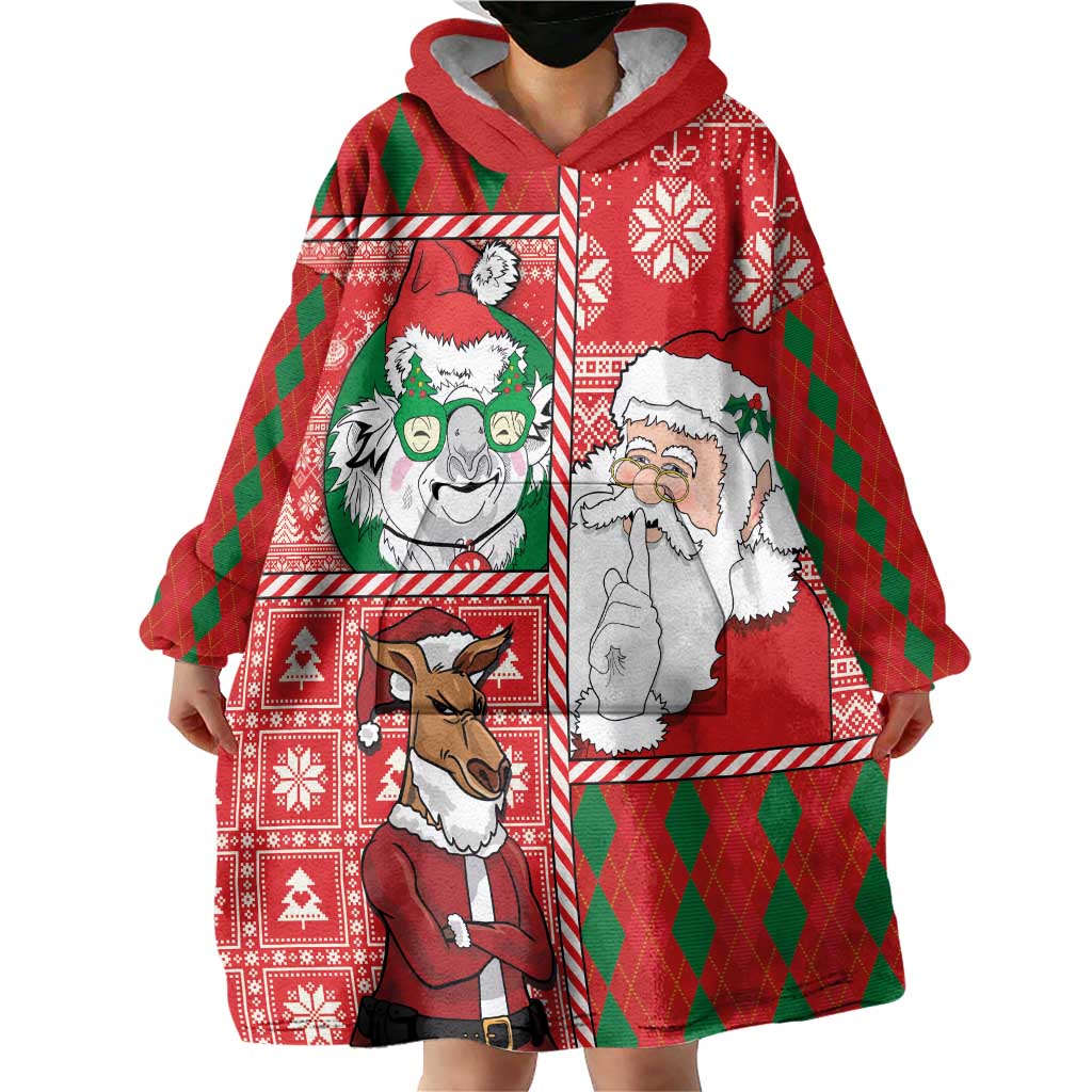 Australian Christmas Wearable Blanket Hoodie - Santa Koala Kangaroo and Holiday Cheer - Wonder Print Shop