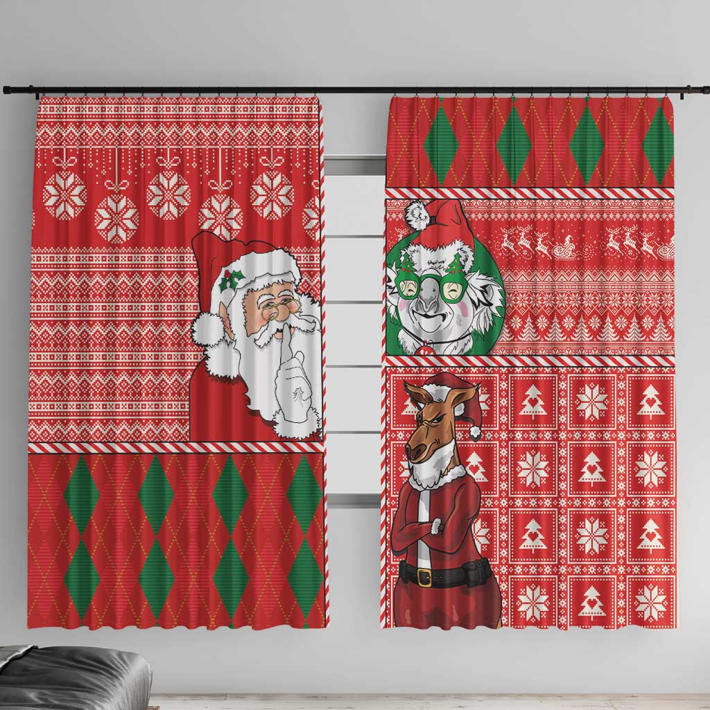 Australian Christmas Window Curtain - Santa Koala Kangaroo and Holiday Cheer - Wonder Print Shop