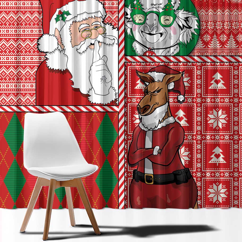 Australian Christmas Window Curtain - Santa Koala Kangaroo and Holiday Cheer - Wonder Print Shop