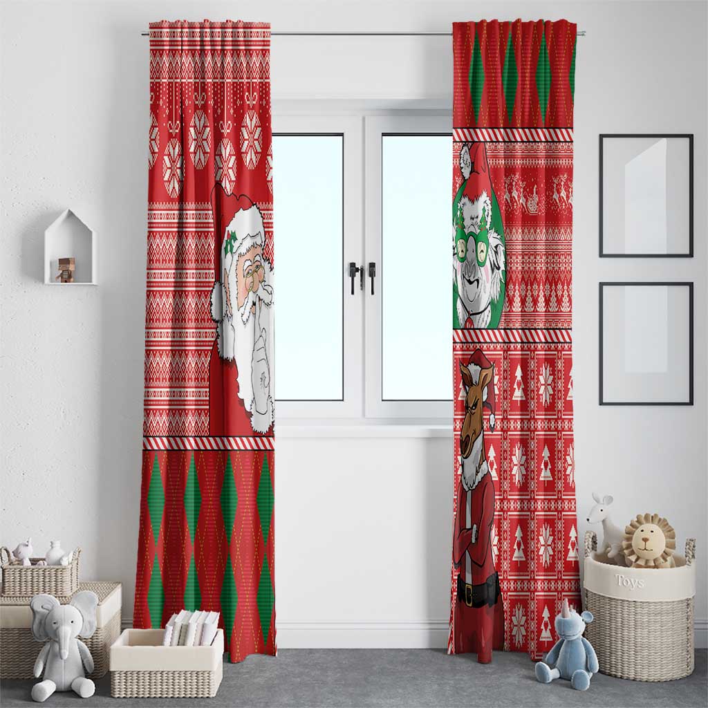 Australian Christmas Window Curtain - Santa Koala Kangaroo and Holiday Cheer - Wonder Print Shop