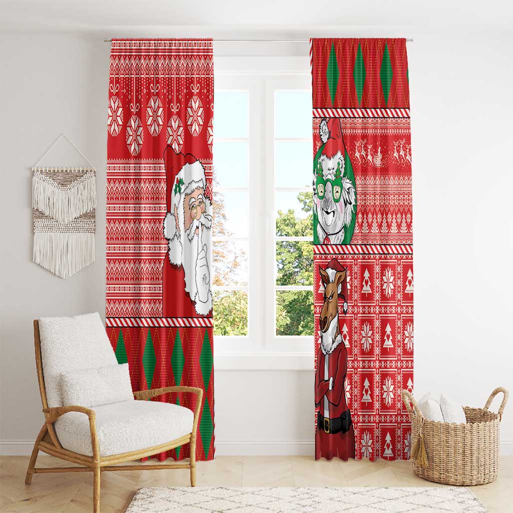 Australian Christmas Window Curtain - Santa Koala Kangaroo and Holiday Cheer - Wonder Print Shop