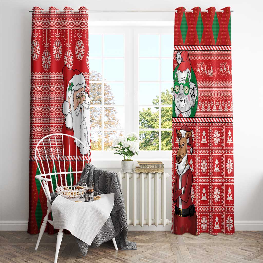 Australian Christmas Window Curtain - Santa Koala Kangaroo and Holiday Cheer - Wonder Print Shop