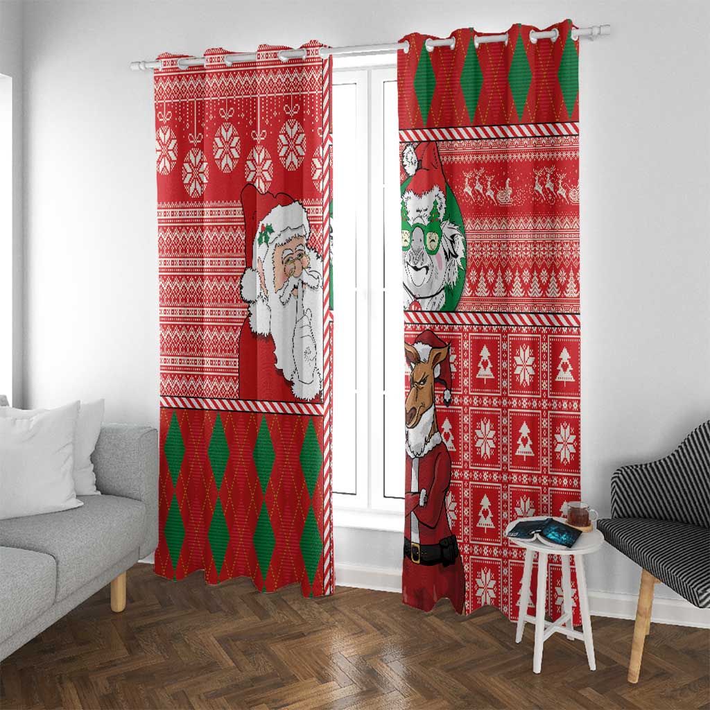 Australian Christmas Window Curtain - Santa Koala Kangaroo and Holiday Cheer - Wonder Print Shop