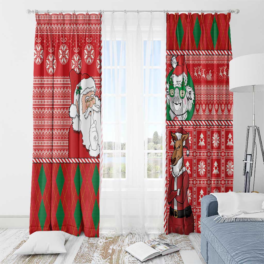 Australian Christmas Window Curtain - Santa Koala Kangaroo and Holiday Cheer - Wonder Print Shop