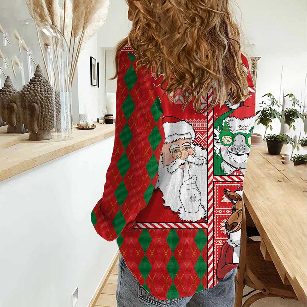 Australian Christmas Women Casual Shirt - Santa Koala Kangaroo and Holiday Cheer - Wonder Print Shop