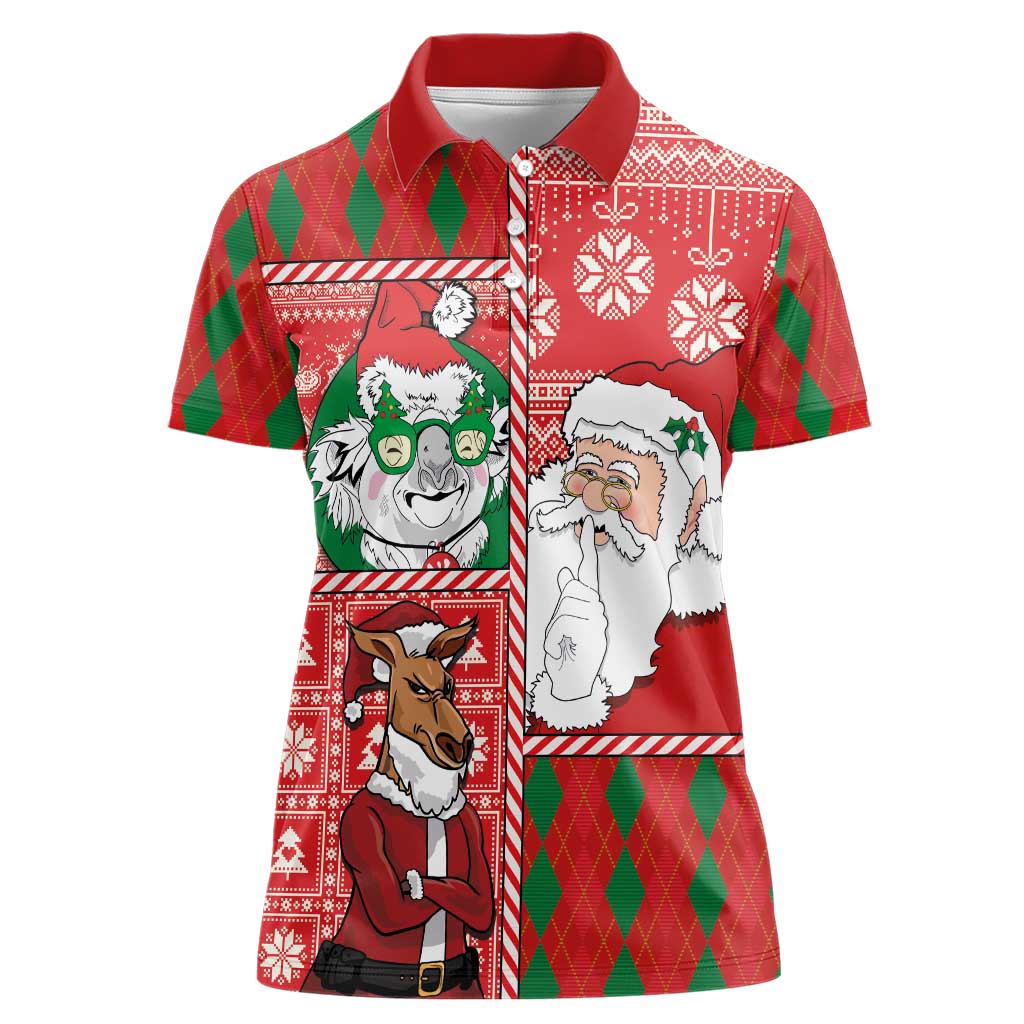 Australian Christmas Women Polo Shirt - Santa Koala Kangaroo and Holiday Cheer - Wonder Print Shop