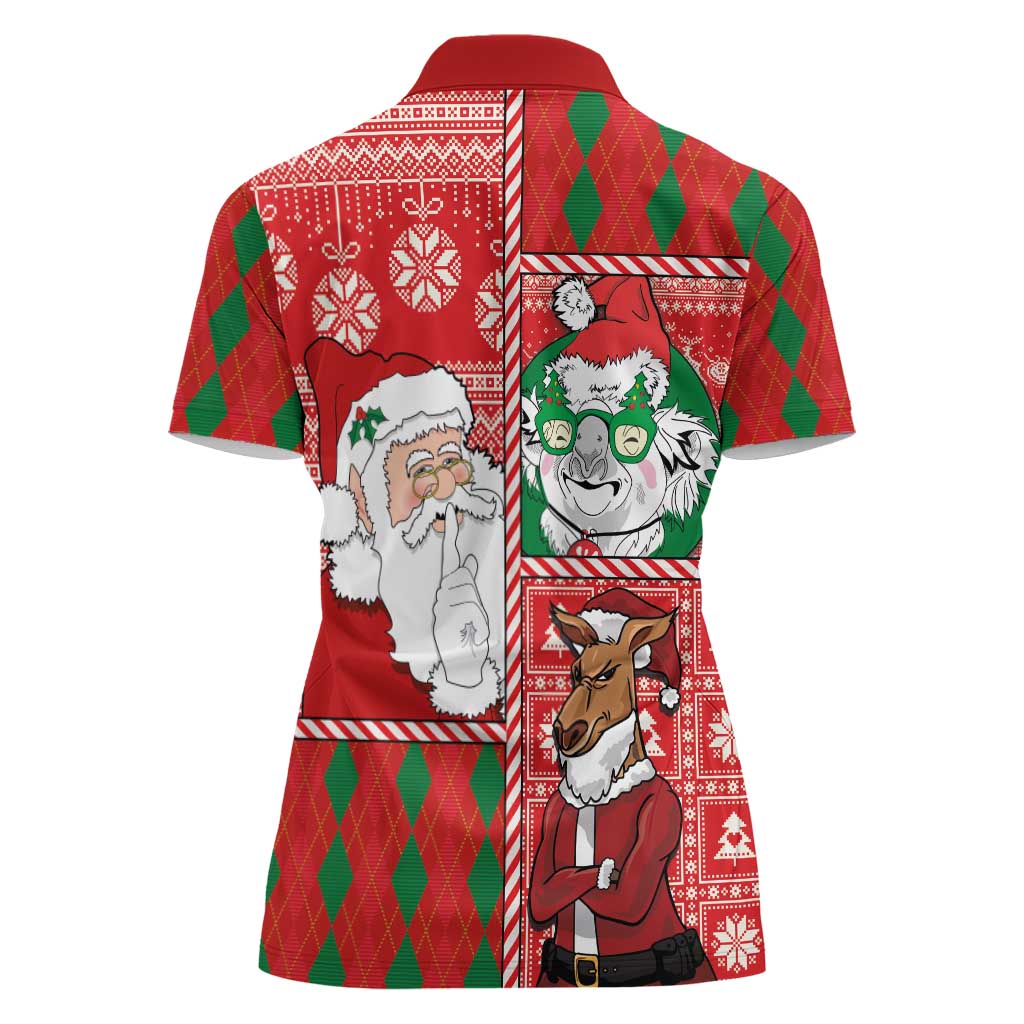 Australian Christmas Women Polo Shirt - Santa Koala Kangaroo and Holiday Cheer - Wonder Print Shop