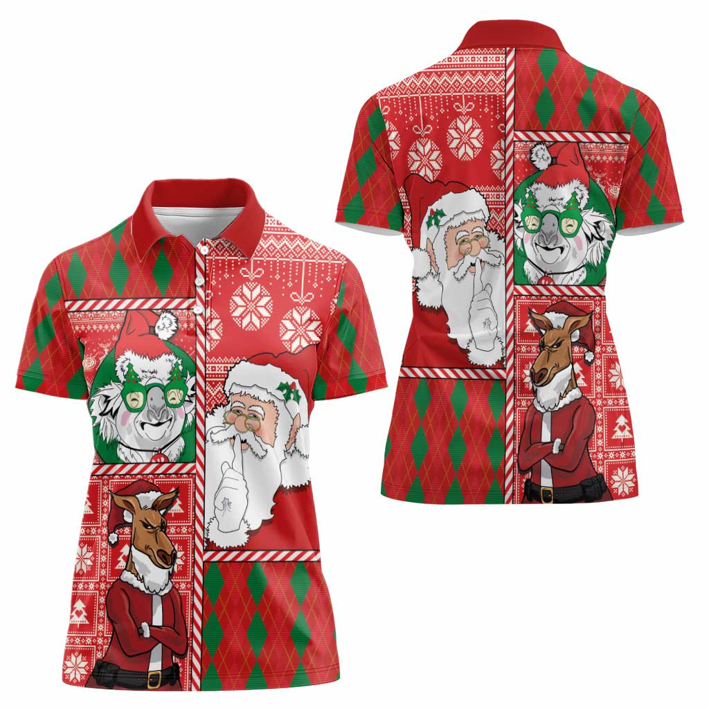 Australian Christmas Women Polo Shirt - Santa Koala Kangaroo and Holiday Cheer - Wonder Print Shop