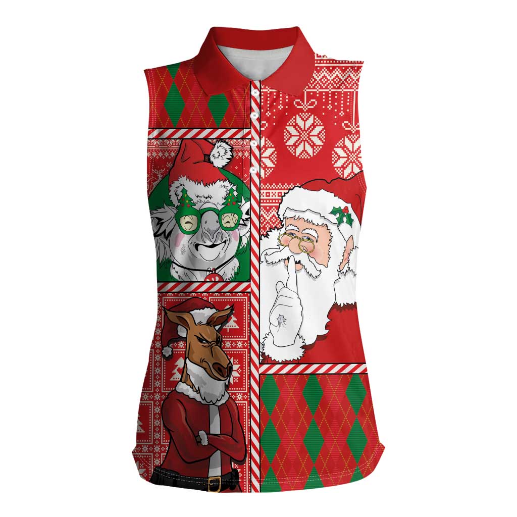 Australian Christmas Women Sleeveless Polo Shirt - Santa Koala Kangaroo and Holiday Cheer - Wonder Print Shop