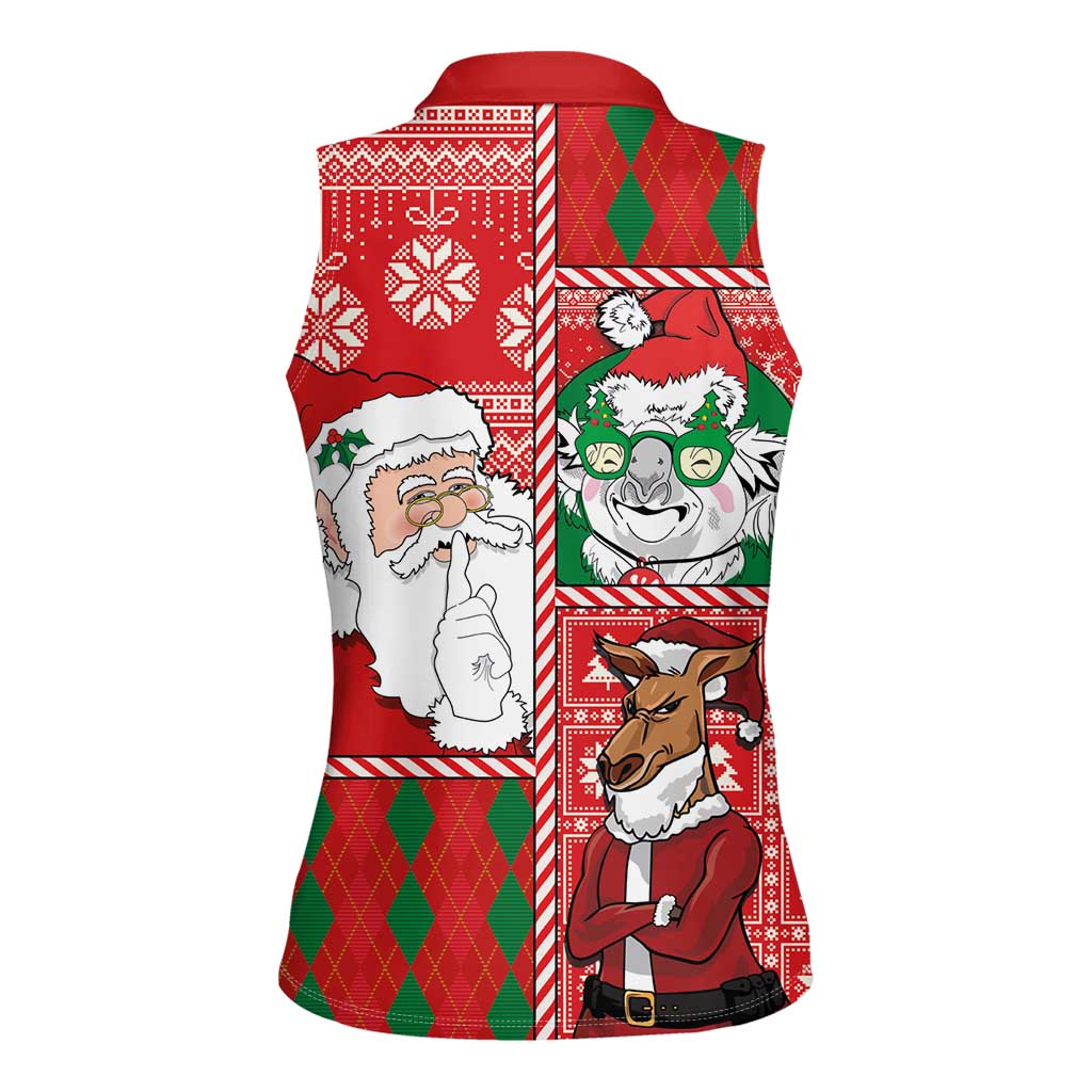 Australian Christmas Women Sleeveless Polo Shirt - Santa Koala Kangaroo and Holiday Cheer - Wonder Print Shop