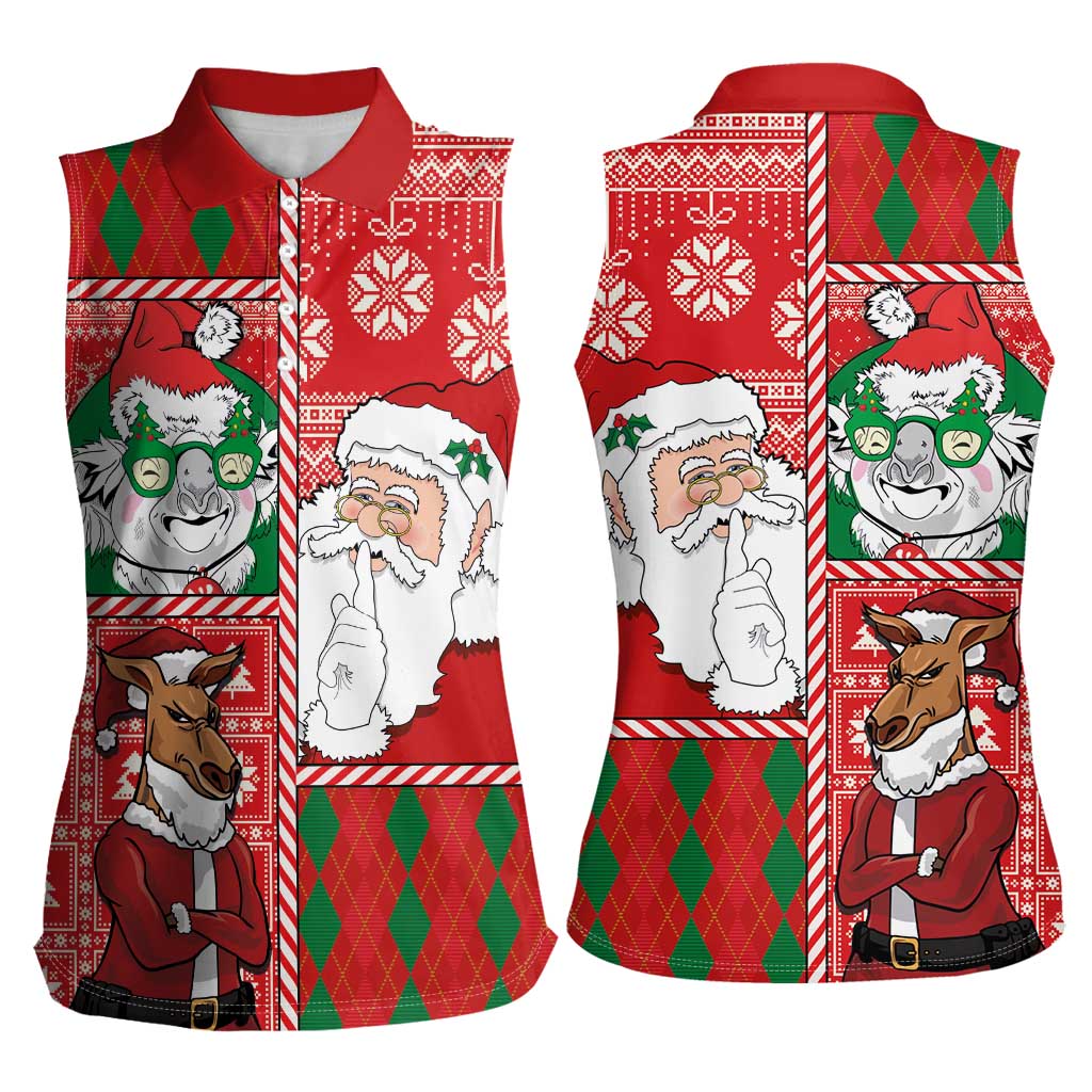 Australian Christmas Women Sleeveless Polo Shirt - Santa Koala Kangaroo and Holiday Cheer - Wonder Print Shop
