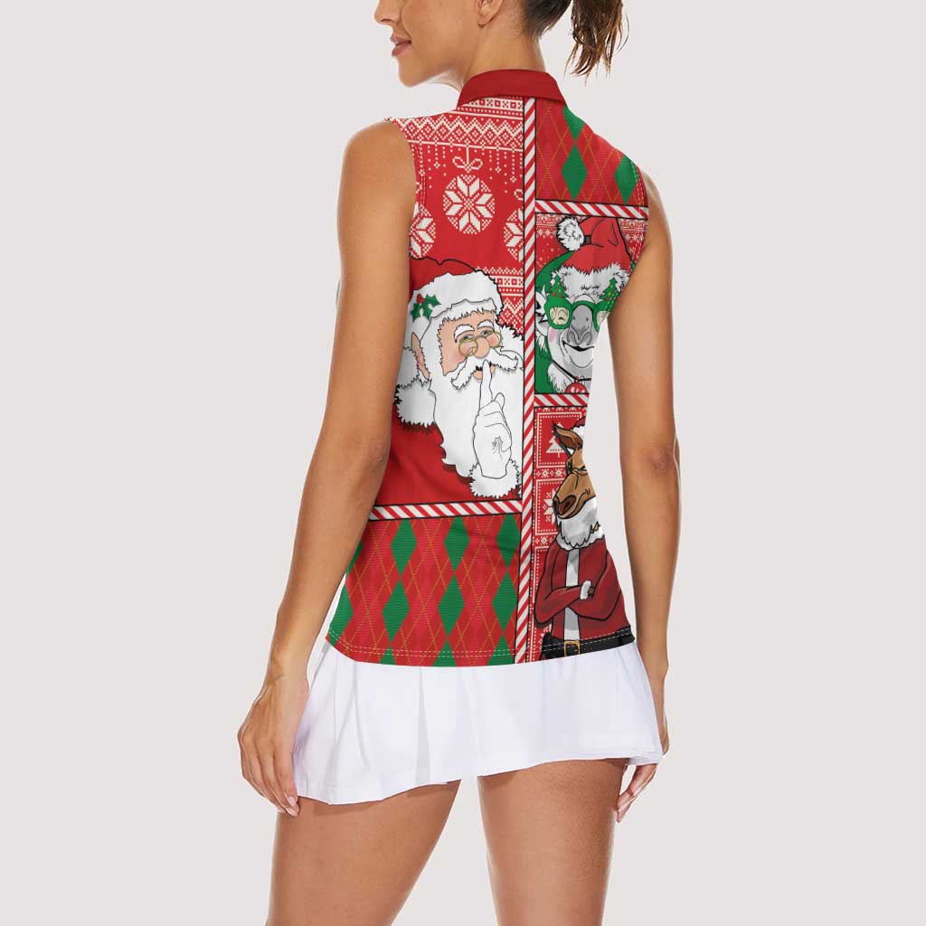 Australian Christmas Women Sleeveless Polo Shirt - Santa Koala Kangaroo and Holiday Cheer - Wonder Print Shop